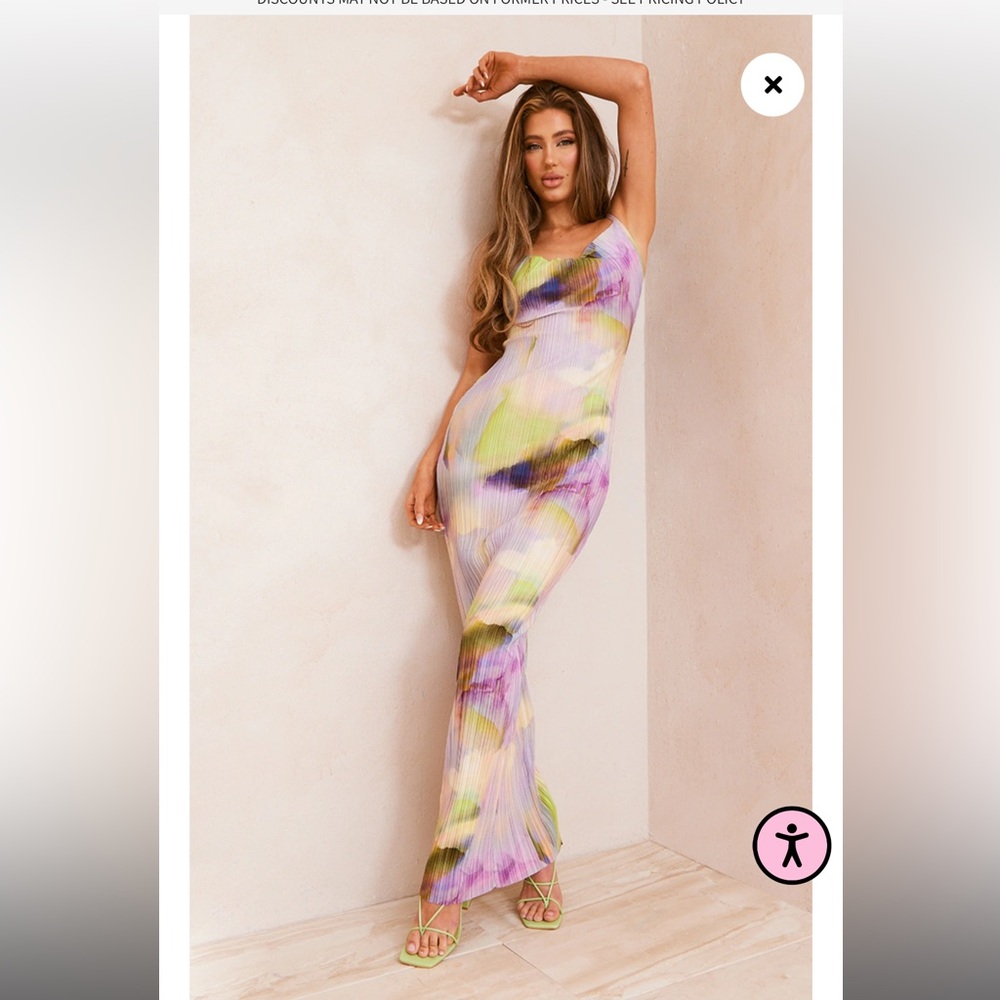 Multi watercolor plisse maxi dress